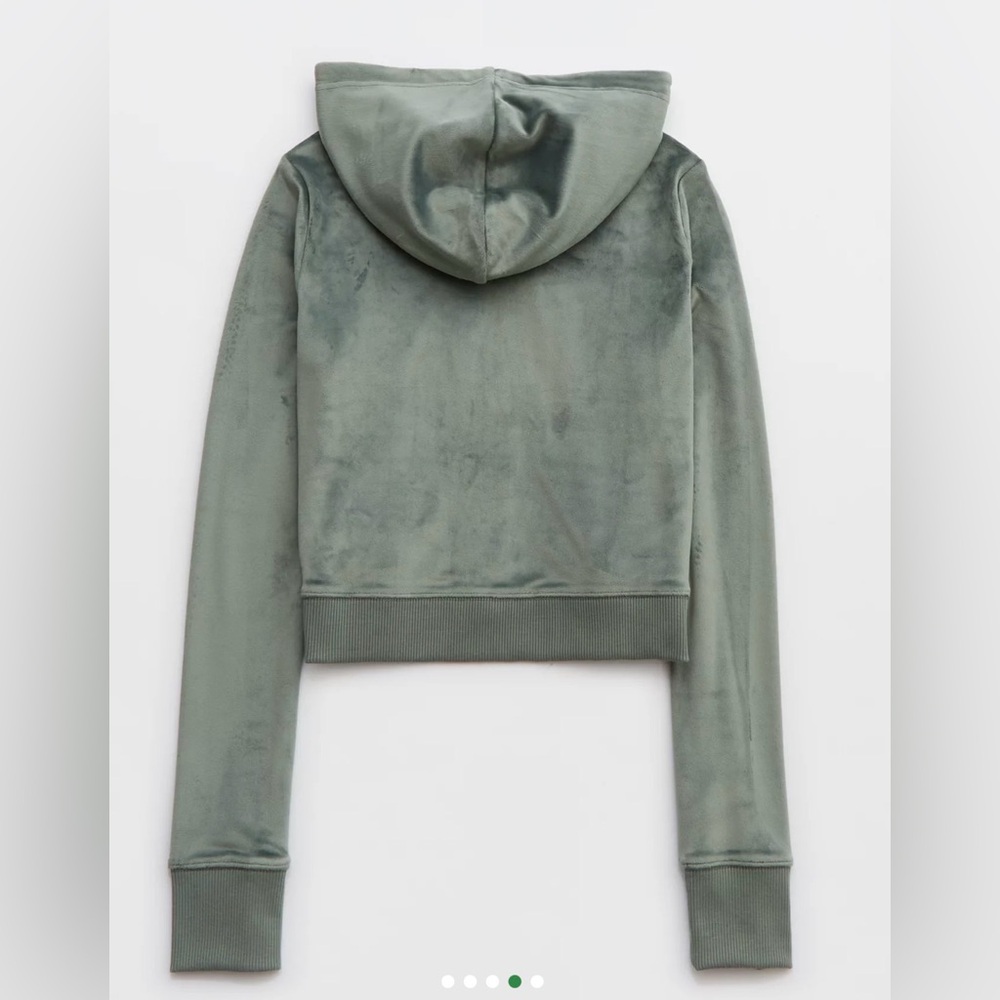 Aerie Dreamy Velour Cropped Hoodie in Royal Palm - Picture 5 of 16